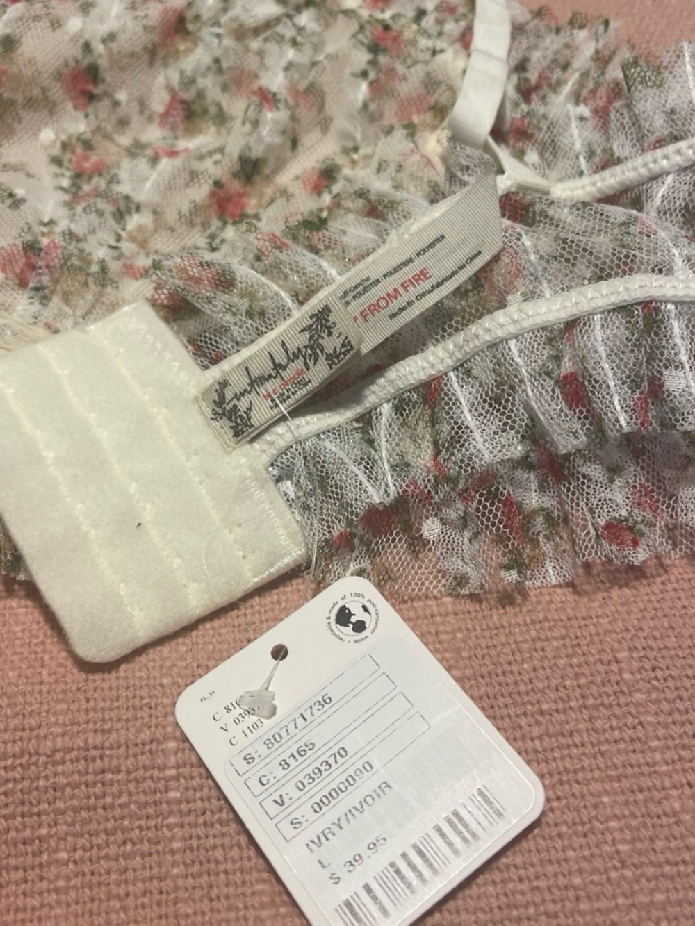 Free People Cream Floral Bustier Bra with Pink Accents - Picture 3 of 3